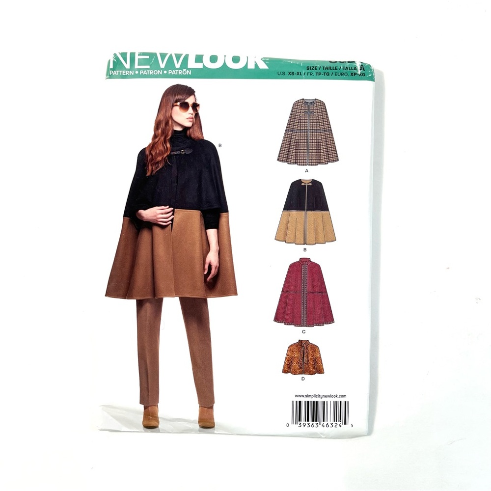 New Look 6324 Sewing Pattern – Cape Coat, Poncho & Outerwear Wrap, Sizes XS–XL